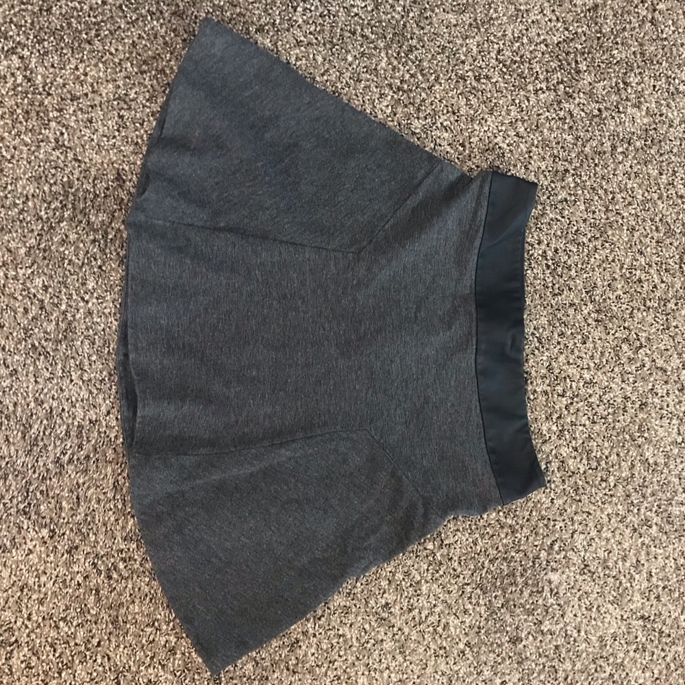 Express Gray Flare Skirt w/ Faux Leather Trim